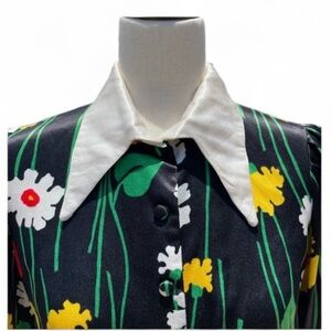 1970’s Long Sleeve Cropped Floral Disco Blouse